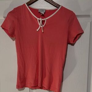 LOFT coral  Short Sleeve Top with Cream Accents Y2K M